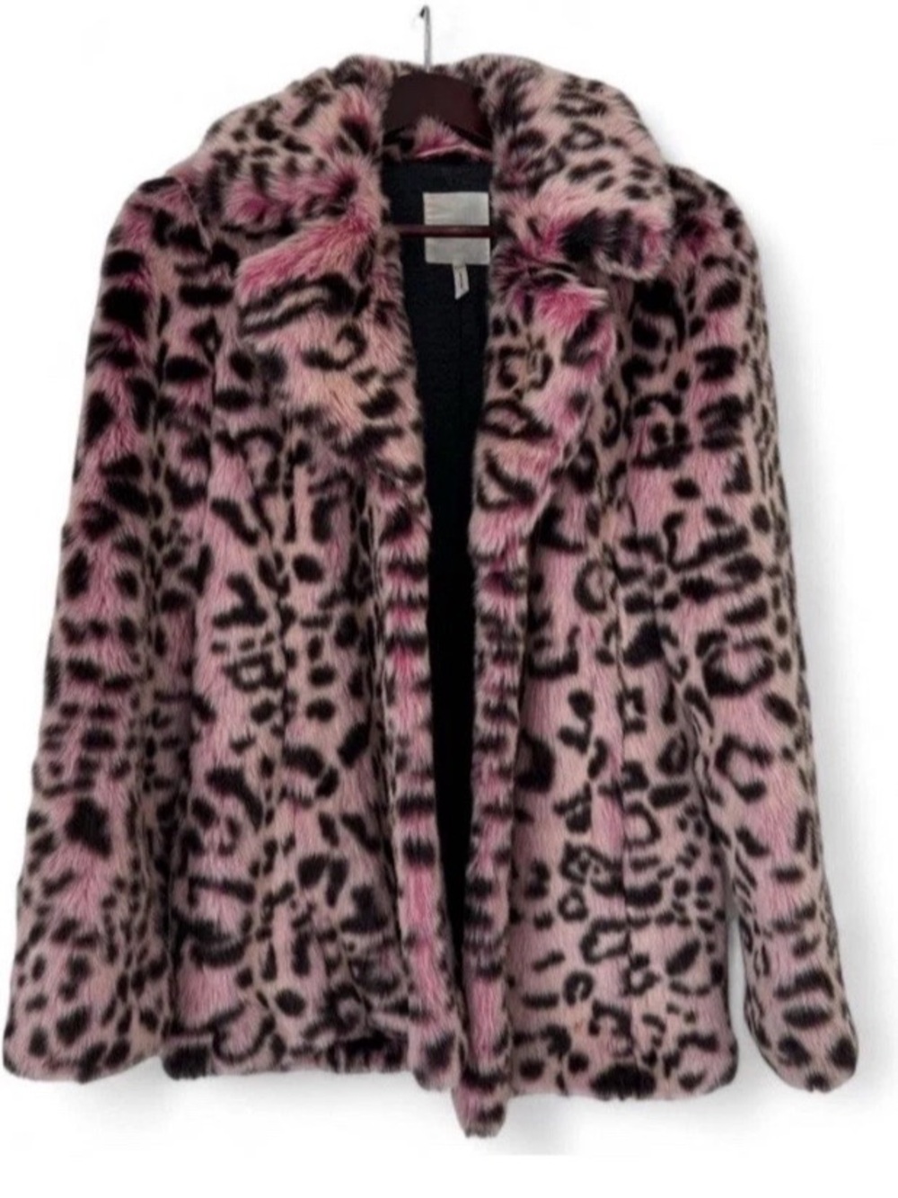 Avec Les Filles Pink Faux Fur Leopard Print Jacket Animal Y2K XS Indie Sleaze